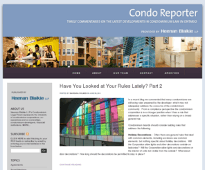 mondocondo.com: Condo Reporter : Toronto Attorneys & Lawyers : Condominium Law Management Services : Bylaws, Boards, Developers : Heenan Blaikie LLP Canada
