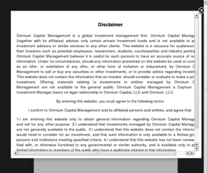 omniumcap.com: Omnium Capital Management
Omnium Capital Management is an alternative investment manager managing the Cayman Island based Omnium Funds & the US based Omnium Capital Hedge Funds.