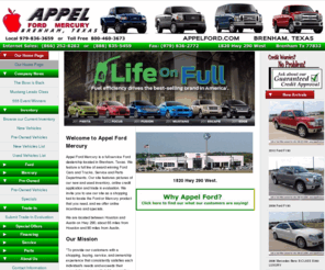 brenhamcar.biz: Appel Ford Mercury Home Page
Appel Ford Mercury, a full service New and Used Car Ford Dealer in Brenham, Texas