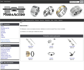 modaacero.com: ModaAcero, Catalogo de productos y tienda electronica.
ModaAcero :  - Aretes Brazaletes Anillos Cadenas Dijes Brazaletes de Piel Pulseras Rosarios tienda, online, ecommerce, compras