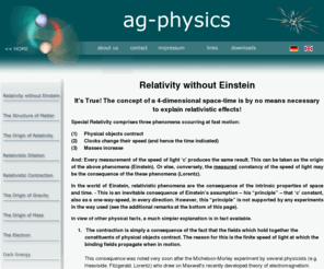 ag-physics.org: Relativity without Einstein
The concept of a 4-dimensional space-time is by no means necessary to explain relativity