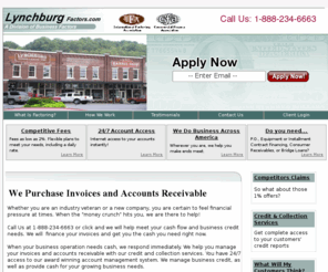 lynchburgfactoring.com: Lynchburg Factors | Invoice Factoring Company Factor Companies Business Invoice Financing Cash Flow Loans Discountings
Accounts receivable factoring, financing, purchasing - Turning your invoices into cash. We provide factoring and credit management services.