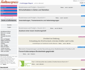 kulturexpress.de: Kulturexpress - Unabhängiges Magazin
Zeitschrift für Kunst, Kultur, Philosophie, Wissenschaft und Wirtschaft - Themen zu Architektur, Literatur, Religion, Reise und Gesundheit - Kulturexpress - Unabhängiges Magazin
