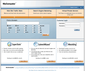 internetcount.com: Utilize the powerful webmaster tools from MyComputer™.com and Network Solutions
MyComputer™.com provides small businesses and web site owners with innovative search engine marketing services including search engine submission and search engine optimization as well as web site intelligence and community building tools.