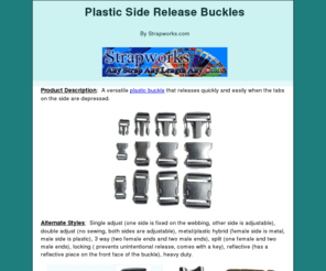 plasticsidereleasebuckles.com: Plastic Side Release Buckles by Strapworks.com
A versatile plastic buckle that releases quickly and easily when the tabs on the side are depressed.