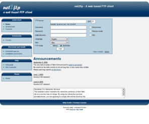 net2ftp.com: net2ftp - a web based FTP client
net2ftp is a web based FTP client. It is mainly aimed at managing websites using a browser. Edit code, upload/download files, copy/move/delete directories recursively, rename files and directories -- without installing any software.