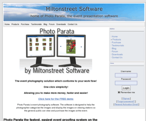 5minutephoto.org: Miltonstreet Software - Home of Photo Parata, the Event Photography Software solutions : News
Photo Parata is a professional digital event photography software. A client server software solution makes up a complete system to deliver event photos on location in express time. This eventphoto or eventphotography software will enhance sales dramatically.
