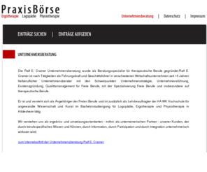 praxisboerse-ergotherapie.de: Praxisbörse für Therapeuten
Praxisbörse für Therapeuten, Unternehmensberatung Ralf E. Cramer - http://www.ufth.de