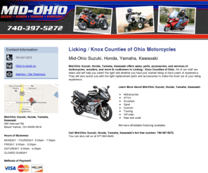 mid-ohionewark.com: Motorcycle Parts Licking / Knox Counties of Ohio 740-397-5272
Mid-Ohio Suzuki, Honda, Yamaha, Kawasaki offers sales, parts, accessories, and services in Licking / Knox Counties of Ohio. Call 740-397-5272.