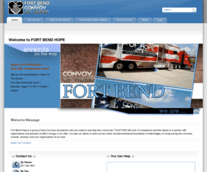 fortbendconvoyofhope.org: Fort Bend Convoy of Hope
Fort Bend County Fairgrounds:  We are pleased to report that Fort Bend Convoy of Hope was an enormous success.  Thank you to the many churches, organizations and individuals who helped make this special event possible.

More than 80 community services and civic organizations and more than 50 churches came together to reach those that have needs.