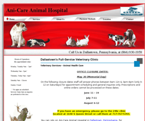 anicareanimalhospital.com: Veterinary Clinic: Animal Health Care Services. Dallastown, PA
Rely on our veterinary clinic in Dallastown, Pennsylvania, for professional animal health care services.