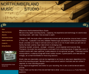 northumberlandmusic.com: Music  Studio for artists songwriters bands  film and commercials in Northumberland County Ontario Canada
Fully digital recording studio, in house producer,composer, songwriter, arranger, piano player Andy Thompson. Reasonable studio rates for bands