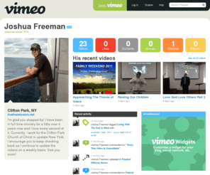 joshuafreeman.net: Joshua Freeman on Vimeo
Visit Joshua Freeman's profile on Vimeo. Use Vimeo to share the videos you make with the people you want. Its free to join and really easy to use.