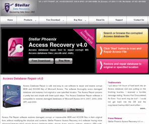 repair-access-file.com: Access Database Repair | Access File Repair | Corrupt Access Database Repair
Access database repair software repairs corrupted mdb and MS Access files.  Access database repair software recover corrupt Microsoft Access databases and is compatible to restores damaged databases of Microsoft Access 2010 (beta), 2007, 2003, 2002 (XP), and 2000.