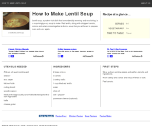 howtomakelentilsoup.com: How to Make Lentil Soup
Use this recipe to make lentil soup, a protein-rich dish that is wonderfully warming and nourishing.  Red lentils, along with chopped carrots, onions and celery come together to form a soup that you will want to prepare over and over again.