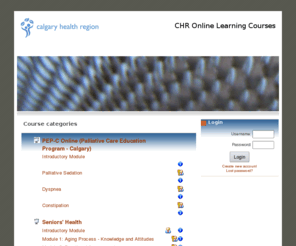 seniorshealthandpalliativecareeducationcalgary.com: CHR Online Learning Courses
Welcome to the Calgary Health Region course management system... Courselets or modules have been developed to allow practitioners and caregivers the opportunity to review and submit results to Mainpro for ongoing credit in Continuing Medical Education.