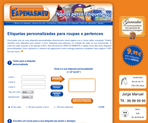 eapenasmeu.com: Etiquetas personalizadas: Etiquetas de passar a ferro e etiquetas auto-adesivas!
Etiquetas personalizadas para todos os seus pertences. Etiquetas auto-adesivas e para passar a ferro. Envio grátis!