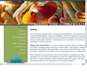risingtideconservation.org: Rising Tide Conservation promotes the captive propagation of reef fish
This page introduces Rising Tide Conservation, a program to reduce commercial collecting of reef fish populations by promoting captive propagation