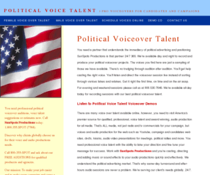 politicalvoiceovers.info: Political Voice Talent & Audio Production
Political Voice Talent from the world's Voice Over, Audio Production, and Post Production Leader.  Use EZCast, our exclusive voice talent search engine to search, demo and hire voiceover talent direct from our website.