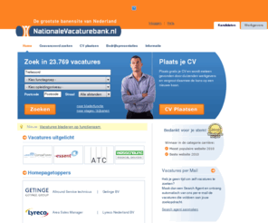 cvselect.nl: De vacaturesite met vacatures, banen, stages en bijbanen - NationaleVacaturebank.nl
NationaleVacaturebank.nl is de grootste banensite van Nederland. Zoek nu jouw nieuwe baan, bijbaan of stageplaats.