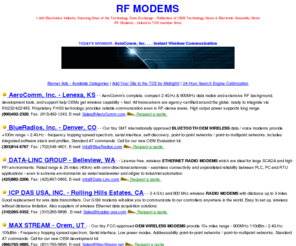 rf-modems.com: RF Modems - Radio Modems - Wireless Modems - Wireless Data Modems - www.RF-Modems.com
RF Modems from the Technology Data Exchange - Linked to TDE member firms.
