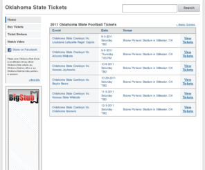 oklahomastatetickets.org: Oklahoma State Tickets | OklahomaStateTickets.org
Consumer guide to buying Oklahoma State tickets. OklahomaStateTickets.org reveals the cheapest ticket sellers, Oklahoma State schedule, premium tickets, and more!