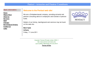 pentact.com: Pentact web site home page
A description of the services provided by Pentact, an actuarial consulting firm based in Zimbabwe
