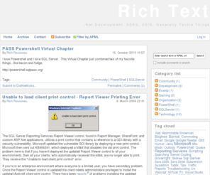 richardrousseau.com: Rich Text | .Net Development, SSRS, SSIS, Generally Techie Things
.Net Development, SSRS, SSIS, Generally Techie Things