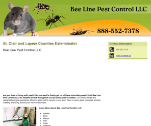 pestcontrolbeeline.com: Exterminator St. Clair, MI - Bee Line Pest Control LLC
Bee Line Pest Control LLC Provides Exterminator Services, Spiders, Ants, Rodents, Roaches to Caseville, MI. Call 888-552-7378 for an estimate.