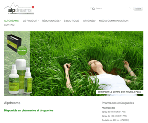 alpdreams-shop.ch: Alpdreams
. ..  .Disponible en pharmacies et drogueries ..Alpdreams Eau de soin pour le corps Une société de renommée mondiale qui a su garder au fil du temps la recette originale de l’Eau d’Arquebusade. Le produit s’appuie sur un mélange d’herbes médicinales des Alpes de grande qualité et s’obtient à l’aide d’un procédé de trempage et [...]