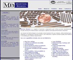 mortonbowen.com: Morton Bowen  -  Contract Manufacturing  -  1-866-458-2127
 Morton Bowen is a supplier of precision components serving the medical device industry. Our capabilities lie within the electrochemical and surface treatment arenas for NiTiNOL, Stainless Steels and other Medical Grade Alloys.