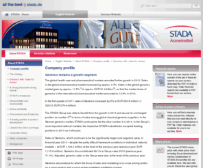 biogenrx.net: STADA Arzneimittel AG: Generics with “value for  money”
STADA: Generics with “value for money” Generics contributed 74.8% to sales in 2004 (previous year: 73.7%) and represents STADA’s largest core segment by far.