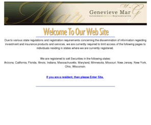 m-gfinancial.com: Genevieve Mar, M-G Financial, Inc.
This Web site is designed to help our clients achieve their financial goals through a long-term relationship with a trusted and knowledgeable advisor. 
 