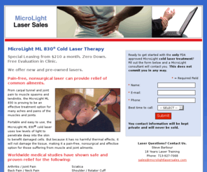 microlightlaserdirect.com: Cold Laser Treatment - MicroLight Laser Therapy Equipment
MicroLight laser therapy equipment provides the latest in cold laser treatment for the relief of pain and swelling of carpal tunnel syndrome.