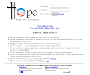 obama-facts.info: Facts About Barack Obama | Obama Facts
A website containing various notable facts related to Senator Obama, including myths and more.