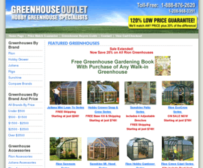 greenhouseoutlet.com: Hobby Greenhouse Kits and Portable Greenhouses - GreenHouseOutlet.com
Guaranteed best prices on Hobby Greenhouse Kits from Rion, Juliana, Hobby Grower, and more! You will save money and find everything you need for a great greenhouse growing experience. 