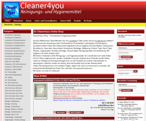 cleaner4you.de: Shop Cleaner4you * Praxisbedarf & Hygieneprodukte *
Bei cleaner4you finden Sie Information über Praxisbedarf wie Desinfektion,Isopropanol,Wundbenzin,Aqua bidest,Kompresse,Bandage,Kältespray,Kinesio Sport Tape,Pflaster,Liegenpapier,Krankenunterlage,Ultraschallgel,Reinigungsmittel,Schutzkleidung