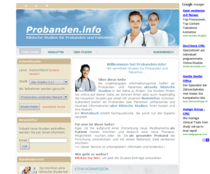 testeur.info: Probanden - Vermittlung für klinische Studien (Startseite)
www.probanden.info: Klinische Studien für Probanden. Neue Medikamente / neue Therapie gesucht? Als Proband Medikamente testen und im Nebenjob Geld verdienen.