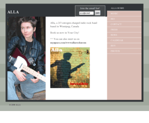 allarocks.com: Alla - official website - ALLA HOME
Alla Ivanchikova a feminist rock band, based in Winnipeg, Canada