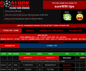 goaluck.com: TIP BÓNG ĐÁ - TƯ VẤN BÓNG ĐÁ -TIP BONG DA - FOOTBALL TIP - TIPS BONG DA - TU VAN BONG DA
www.goaluck.com - Dich vu tu van bong da