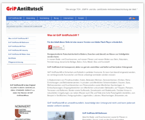 grip-antirutsch.com: GriP AntiRutsch: Die Antirutschbeschichtung für Hotels, Senioren und Klinken
GriP AntiRutsch ist eine farblose anti-rutsch Beschichtung, die auf Dusch- und Badewanne und Fußböden aufgetragen wird