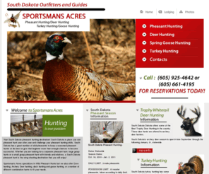 sportsmansacres.net: South Dakota Pheasant Hunting, South Dakota Pheasant Hunt, Mitchell, South Dakota
South Dakota Pheasant hunting, Mitchel, SD pheasant hunting, can be combo, South Dakota deer hunting, or goose hunting. SD Hunting Outfitter also spring turkey hunting. Archery hunting for deer - turkey.