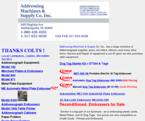 addressingmachines.org: Metal Plate Embossing, Dog Tag Machine, Plastic ID Card Printer, Addressing Equipment
Metal Plate Embossing, Dog Tag Machine, Plastic ID Card Printer, Addressing Equipment,Addressing Machines sales and service.  Metal and plastic card embossing, dog tag machine, plastic ID card printer, electric plate imprinter.