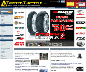 throttle-twisters.com: TwistedThrottle.com
Twisted Throttle LLC. - Sport and Adventure Touring Equipment - North American importer and distributor for SW-Motech, MRA Windscreens, Bags-Connection Electric Tankbags, Barkbusters Hand Guards, Kaoko Throttle Locks, Denali LED headlights, Micatech luggage, Techmounts, dealer for GIVI USA, Gerbing Heated Clothing, and more! We offer the best selection of motorcycle hard luggage, windscreens, centerstands, and crashbars for metric bikes on the Internet!