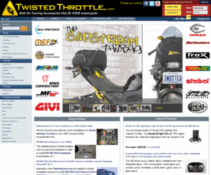 twisting-throttle.org: TwistedThrottle.com
Twisted Throttle LLC. - Sport and Adventure Touring Equipment - North American importer and distributor for SW-Motech, MRA Windscreens, Bags-Connection Electric Tankbags, Barkbusters Hand Guards, Kaoko Throttle Locks, Denali LED headlights, Micatech luggage, Techmounts, dealer for GIVI USA, Gerbing Heated Clothing, and more! We offer the best selection of motorcycle hard luggage, windscreens, centerstands, and crashbars for metric bikes on the Internet!