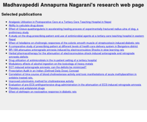 nagarani.com: Madhavapeddi Annapurna Nagarani's research web page
Madhavapeddi Annapurna Nagarani's research web page