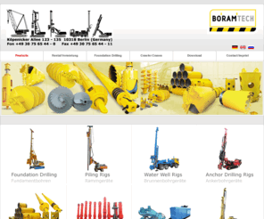 boramtech.com: » Boramtech   49 (0)30 756544-0 Drilling and Piling «
Boramtech bietet gut und günstig Gebrauchte Bohrgeräte, Rammgeräte und Baumaschinen Berlin