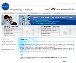 cyberhost.ro: CyberHost - DATA CENTER
CyberHost - Data Center-ele Romtelecom reprezinta un mediu IT securizat, flexibil si profesional, ce poate fi folosit pentru a furniza servicii de gazduire web, colocare servere, pentru a proteja informatiile critice, pentru back-up de date, ori ca site principal pentru sistemele informatice ale companiei.