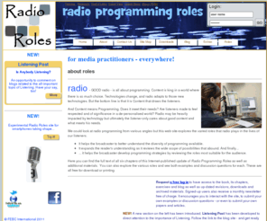 radioroles.com: Radio Programming Roles Home Page
Radio Programming Roles addresses issues that program producers face in the Christian radio context. 