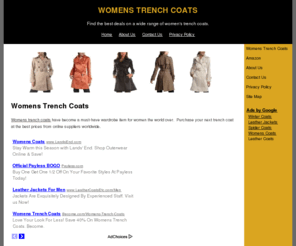 womenstrenchcoats.org: Womens Trench Coats
Are you looking for a womens trench coats? Read this important information before you buy.